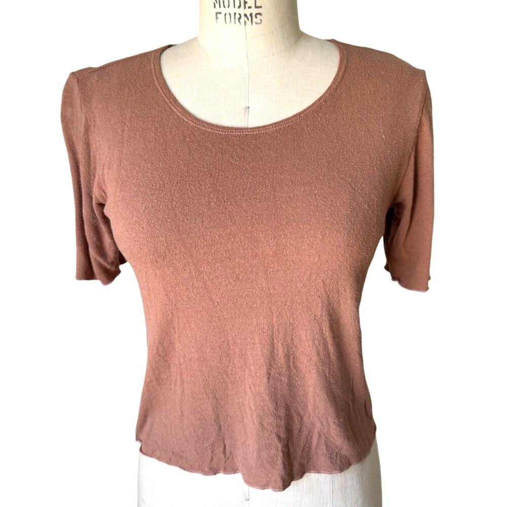 OZMA Brown Silk Elbow T-Shirt Size Medium Minimal